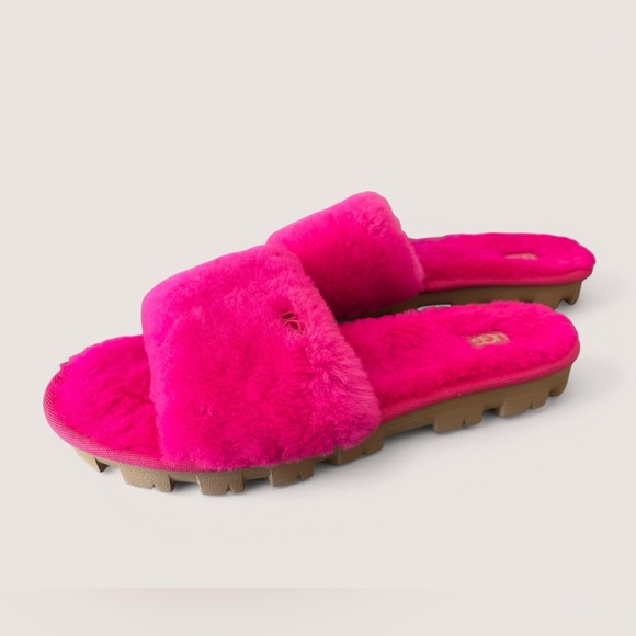 UGG Vibrant Pink Plush Slide Slippers - Picture 10 of 12